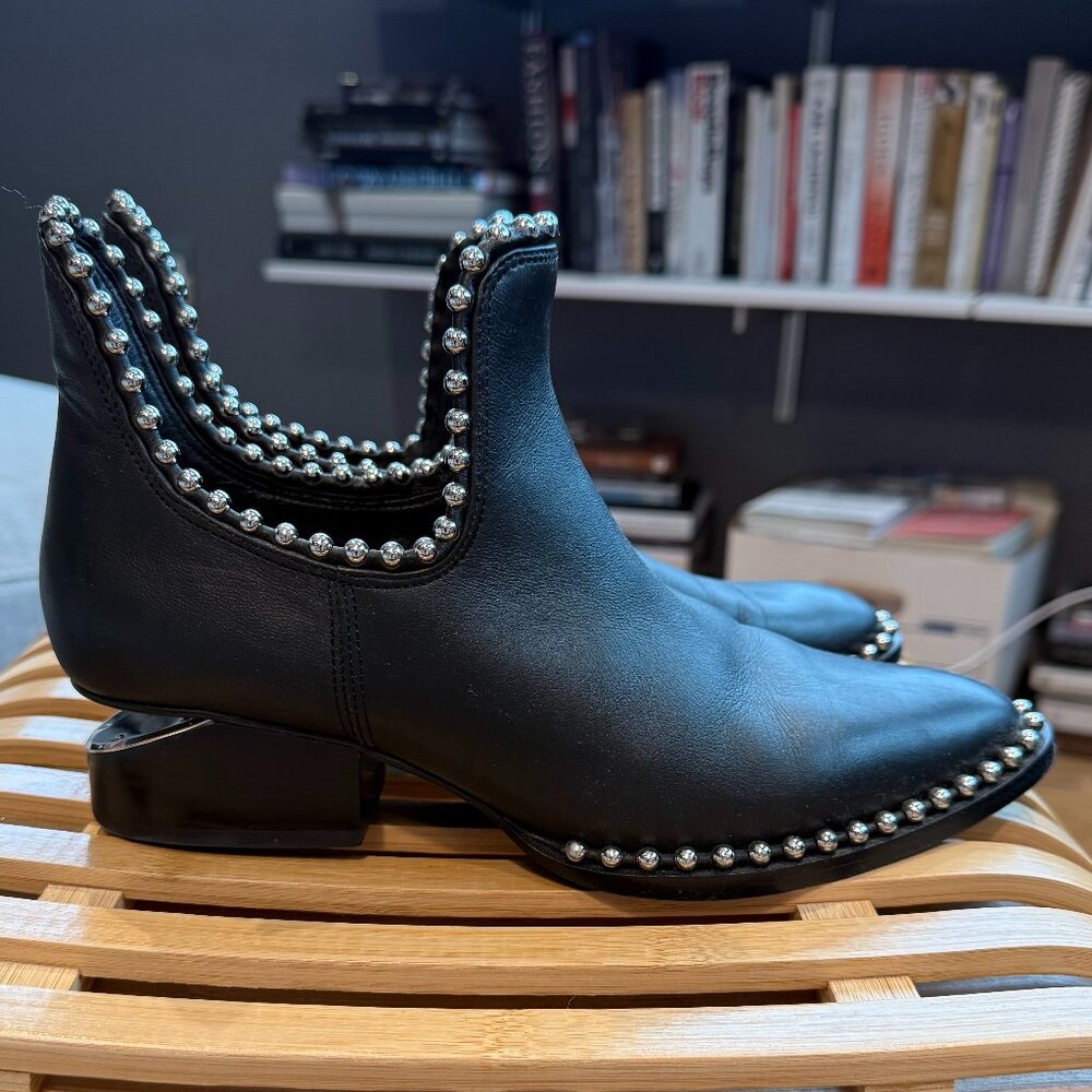 Alexander Wang Studded Leather Cowboy Booties | Black | EU 38.5 / US 8